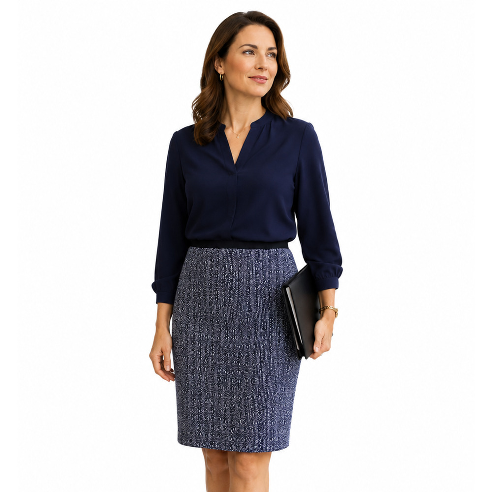 Ann Taylor Womens Blue Tweed Pencil Straight Knee Length Career Skirt sz 12